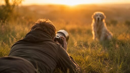 Se placer à hauteur de son sujet (ici son chien) permet d'obtenir une perspective agréable